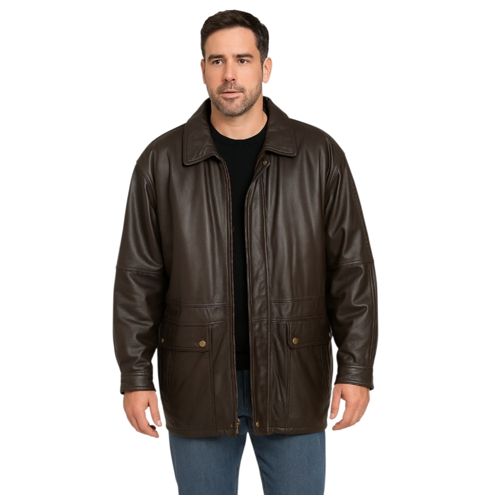 Pierre Cardin Men’s 2XLT Genuine Leather Jacket Brown Quilted Lining